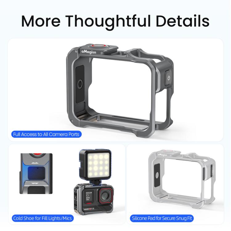 For Insta360 Ace Pro 2 / Ace Pro AMagisn Metal Camera Cage 2.0 With Quick-Switch Vertical/Horizontal Shooting, Cold Shoe Mount - Space Gray