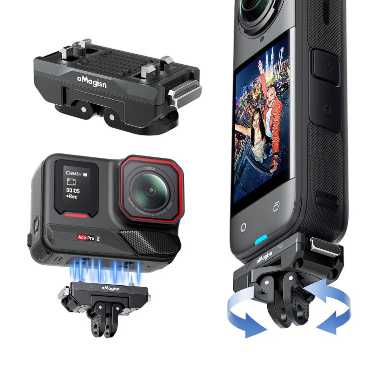 aMagisn 360-Degree Rotatable Magnetic Quick Release Mount For Insta360 Ace Pro 2 / Ace Pro / X5 / X4 Air - Black