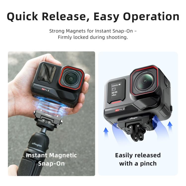 aMagisn 360-Degree Rotatable Magnetic Quick Release Mount For Insta360 Ace Pro 2 / Ace Pro / X5 / X4 Air - Black