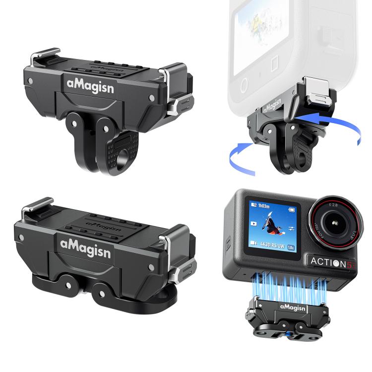 aMagisn 360-Degree Rotatable Magnetic Quick Release Mount For DJI Osmo 360/Action 5 Pro/4/3 - Black