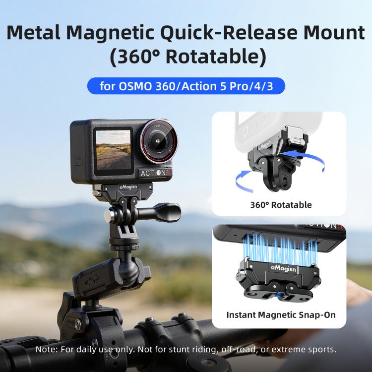 aMagisn 360-Degree Rotatable Magnetic Quick Release Mount For DJI Osmo 360/Action 5 Pro/4/3 - Black