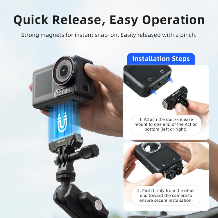 aMagisn 360-Degree Rotatable Magnetic Quick Release Mount For DJI Osmo 360/Action 5 Pro/4/3 - Black