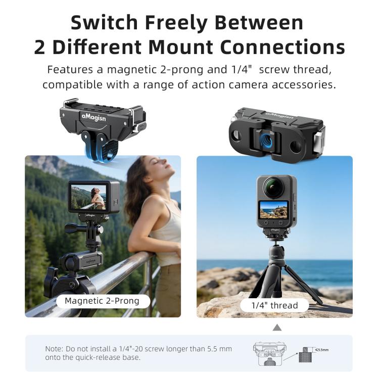 aMagisn 360-Degree Rotatable Magnetic Quick Release Mount For DJI Osmo 360/Action 5 Pro/4/3 - Black