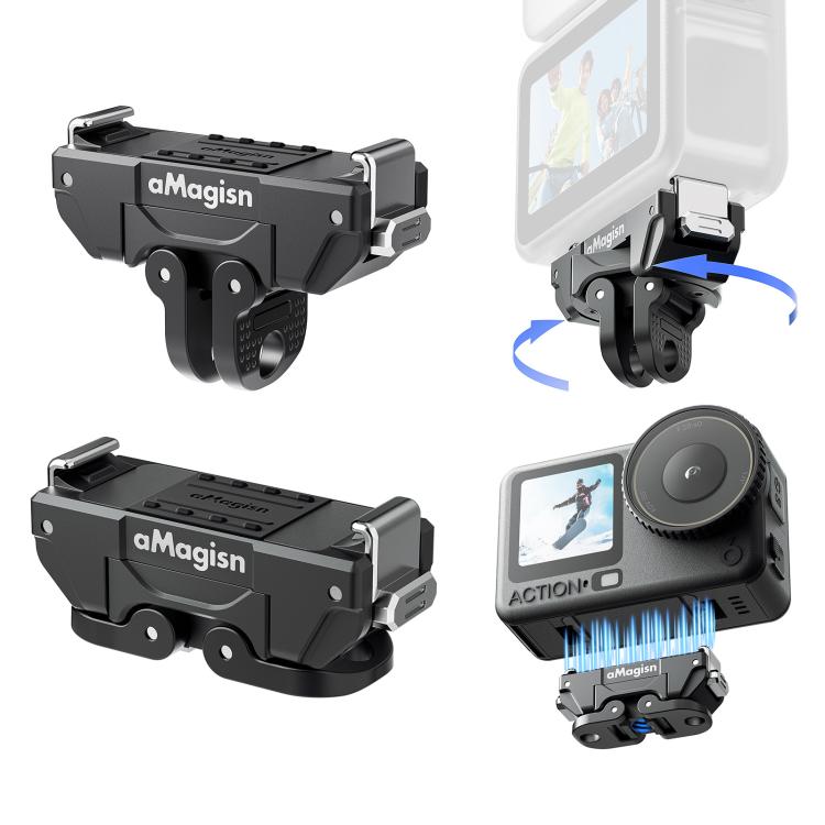 aMagisn 360-Degree Rotatable Magnetic Quick Release Mount For DJI Osmo Action 6/Nano - Black