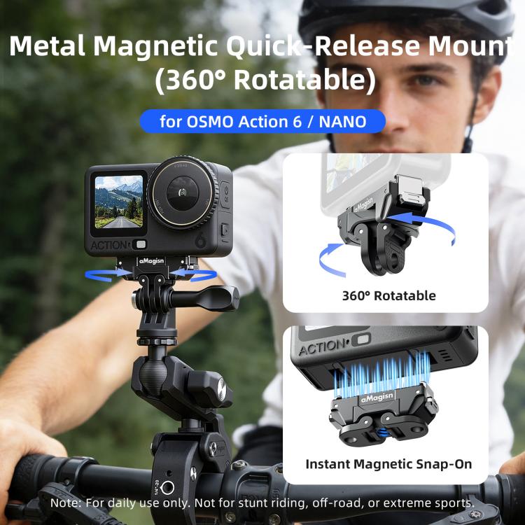aMagisn 360-Degree Rotatable Magnetic Quick Release Mount For DJI Osmo Action 6/Nano - Black