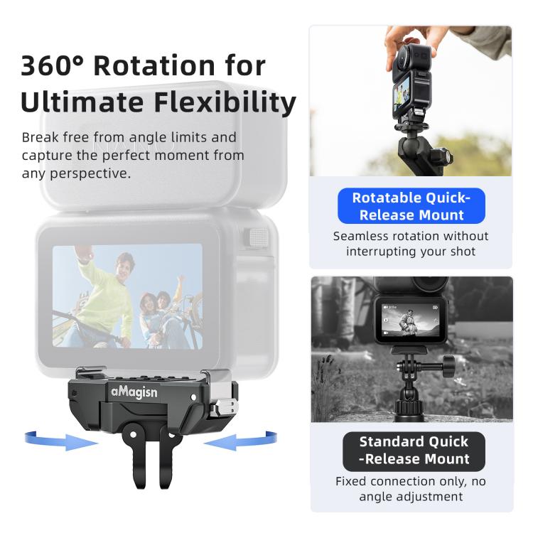 aMagisn 360-Degree Rotatable Magnetic Quick Release Mount For DJI Osmo Action 6/Nano - Black