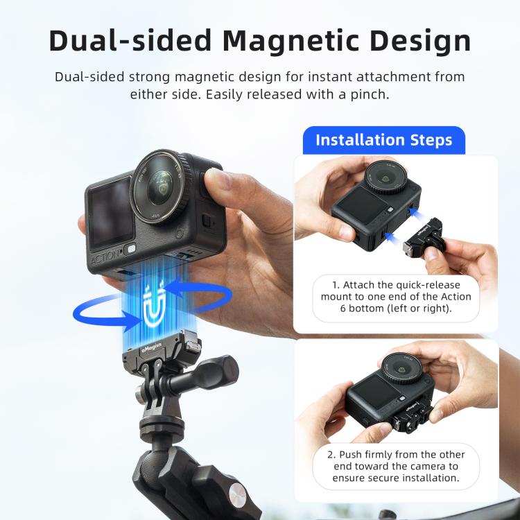 aMagisn 360-Degree Rotatable Magnetic Quick Release Mount For DJI Osmo Action 6/Nano - Black