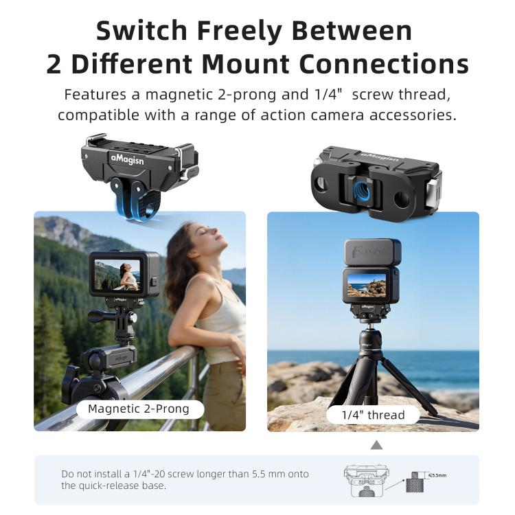 aMagisn 360-Degree Rotatable Magnetic Quick Release Mount For DJI Osmo Action 6/Nano - Black