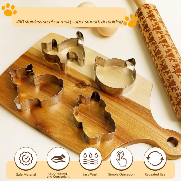 LsCook 9-Piece Set Stainless Steel Cat Shape Cookie Mold Cartoon Cookie Cutter - Silver