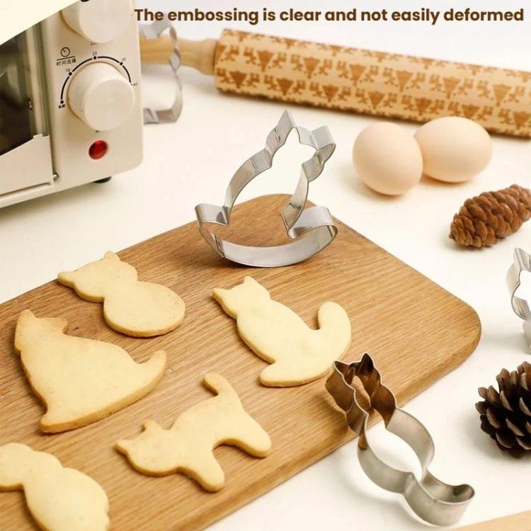LsCook 9-Piece Set Stainless Steel Cat Shape Cookie Mold Cartoon Cookie Cutter - Silver