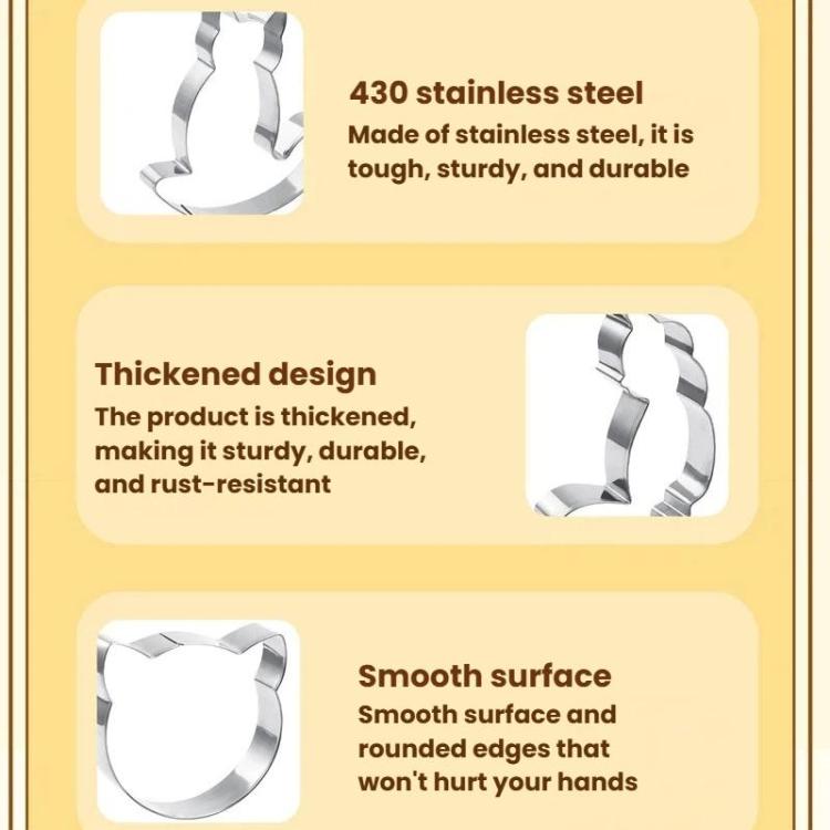 LsCook 9-Piece Set Stainless Steel Cat Shape Cookie Mold Cartoon Cookie Cutter - Silver