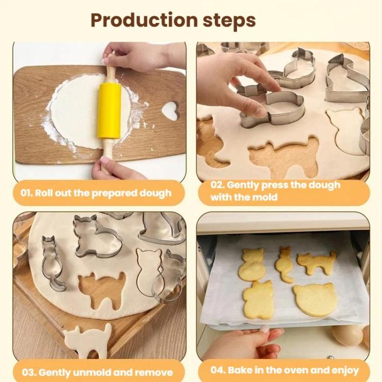 LsCook 9-Piece Set Stainless Steel Cat Shape Cookie Mold Cartoon Cookie Cutter - Silver