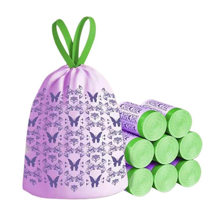 50pcs / roll  Household Thickened Portable Garbage Bags Kitchen Disposable Drawstring Trash Bags, Style: Lavender