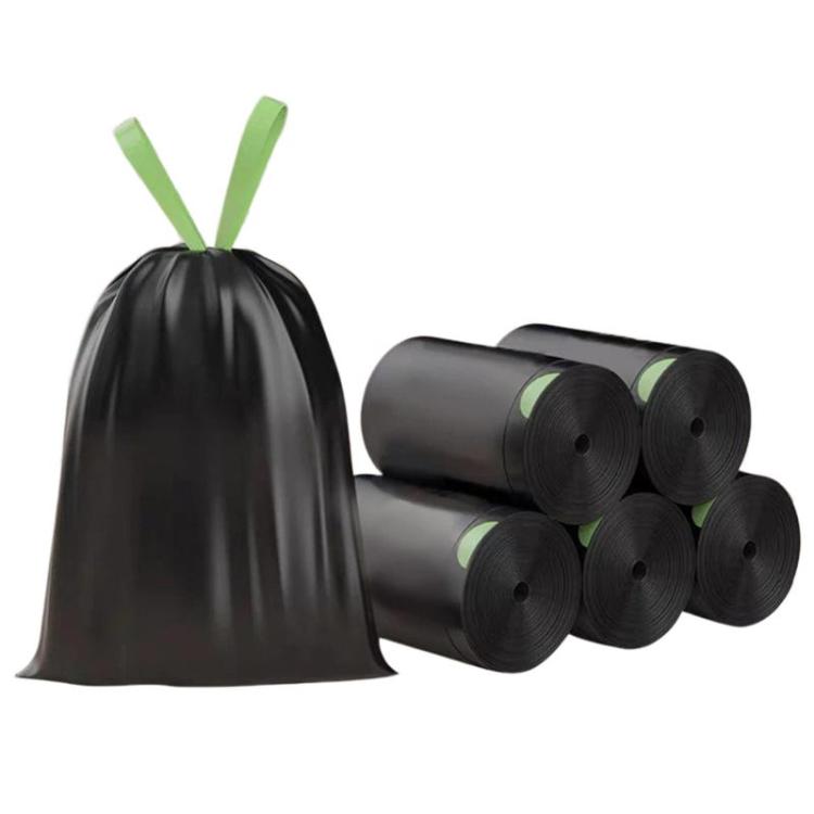 50pcs / roll  Household Thickened Portable Garbage Bags Kitchen Disposable Drawstring Trash Bags, Style: Black