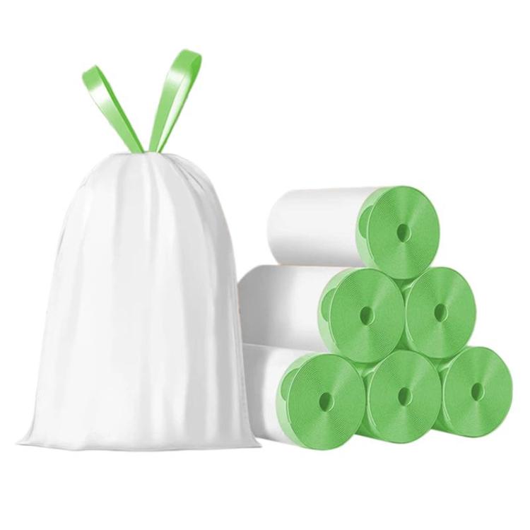 50pcs / roll  Household Thickened Portable Garbage Bags Kitchen Disposable Drawstring Trash Bags, Style: White