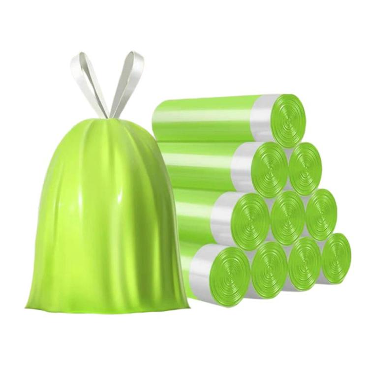 50pcs / roll  Household Thickened Portable Garbage Bags Kitchen Disposable Drawstring Trash Bags, Style: Green