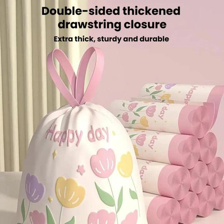 50pcs / roll  Household Thickened Portable Garbage Bags Kitchen Disposable Drawstring Trash Bags, Style: Black