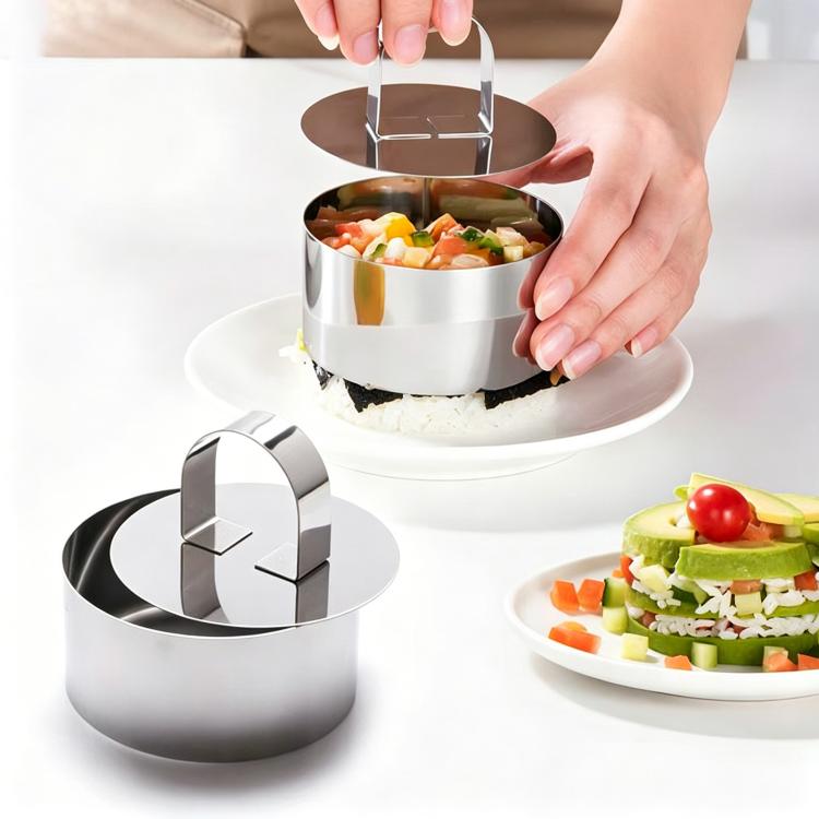 LsCook Round Stainless Steel Mousse Ring Pudding Mold Cake Baking Mold With Press Plate