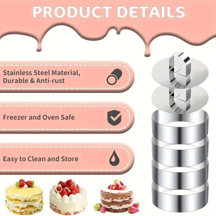 LsCook Round Stainless Steel Mousse Ring Pudding Mold Cake Baking Mold With Press Plate