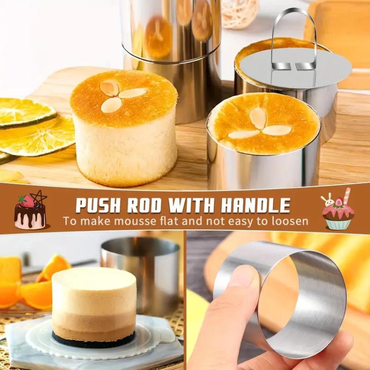 LsCook Round Stainless Steel Mousse Ring Pudding Mold Cake Baking Mold With Press Plate
