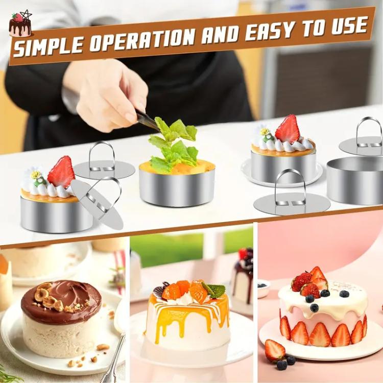 LsCook Round Stainless Steel Mousse Ring Pudding Mold Cake Baking Mold With Press Plate