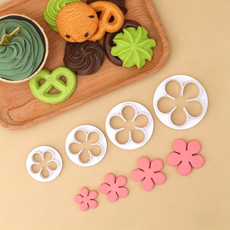 LsCook 4-Piece Set No-Handle Plum Blossom Cutter Realistic Baking Mold - OPP Bagged