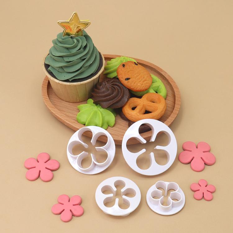 LsCook 4-Piece Set No-Handle Plum Blossom Cutter Realistic Baking Mold - OPP Bagged