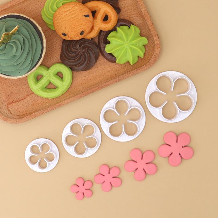 LsCook 4-Piece Set No-Handle Plum Blossom Cutter Realistic Baking Mold - OPP Bagged