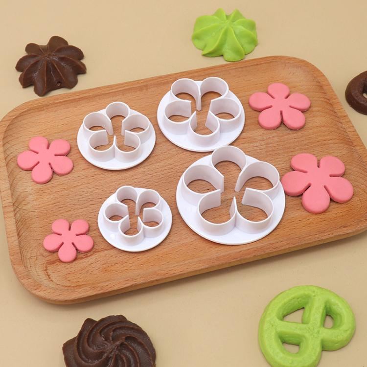 LsCook 4-Piece Set No-Handle Plum Blossom Cutter Realistic Baking Mold - OPP Bagged