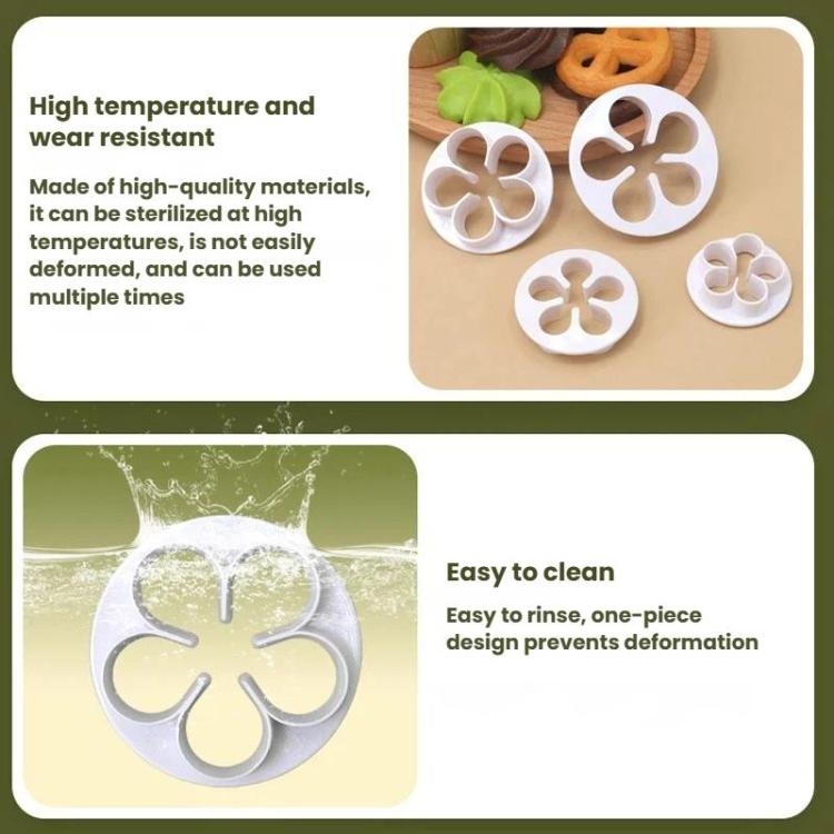 LsCook 4-Piece Set No-Handle Plum Blossom Cutter Realistic Baking Mold - OPP Bagged