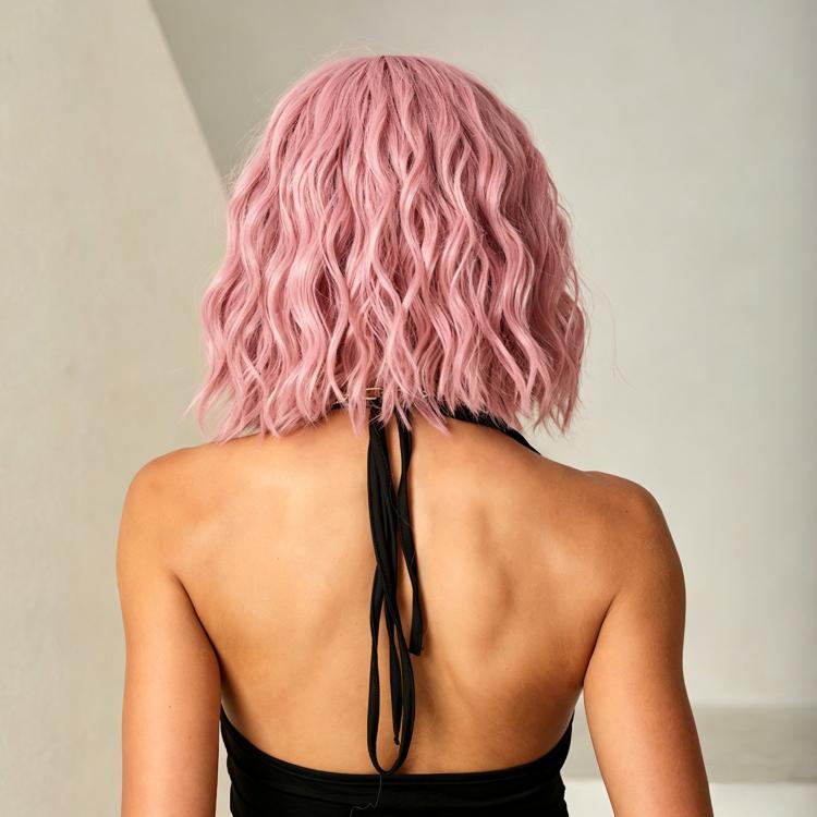 High-Temperature Synthetic Fiber Bangs Shoulder-Length Short Curly Wig