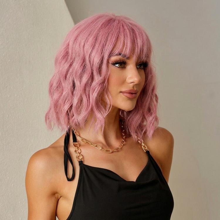 High-Temperature Synthetic Fiber Bangs Shoulder-Length Short Curly Wig