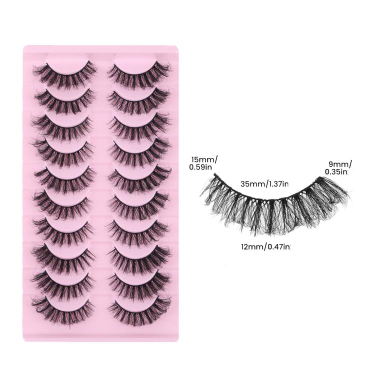 10 Pairs 8D Faux Mink Lashes Pack Fluffy Volume Dramatic False Eyelashes Natural Long Wispy Messy Curls
