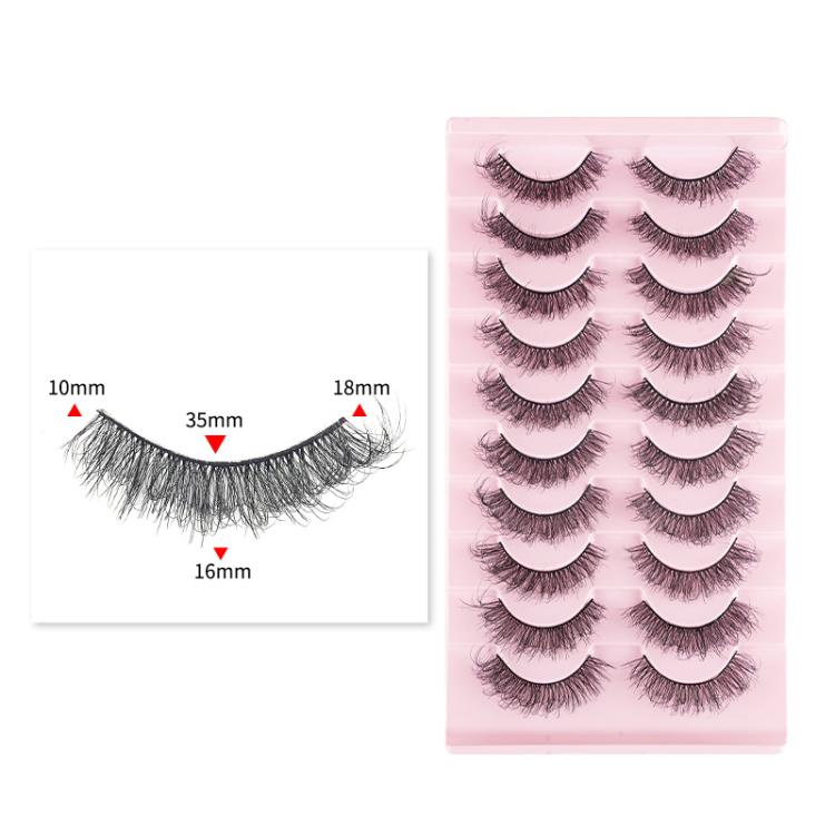 10 Pairs 8D Faux Mink Lashes Pack Fluffy Volume Dramatic False Eyelashes Natural Long Wispy Messy Curls