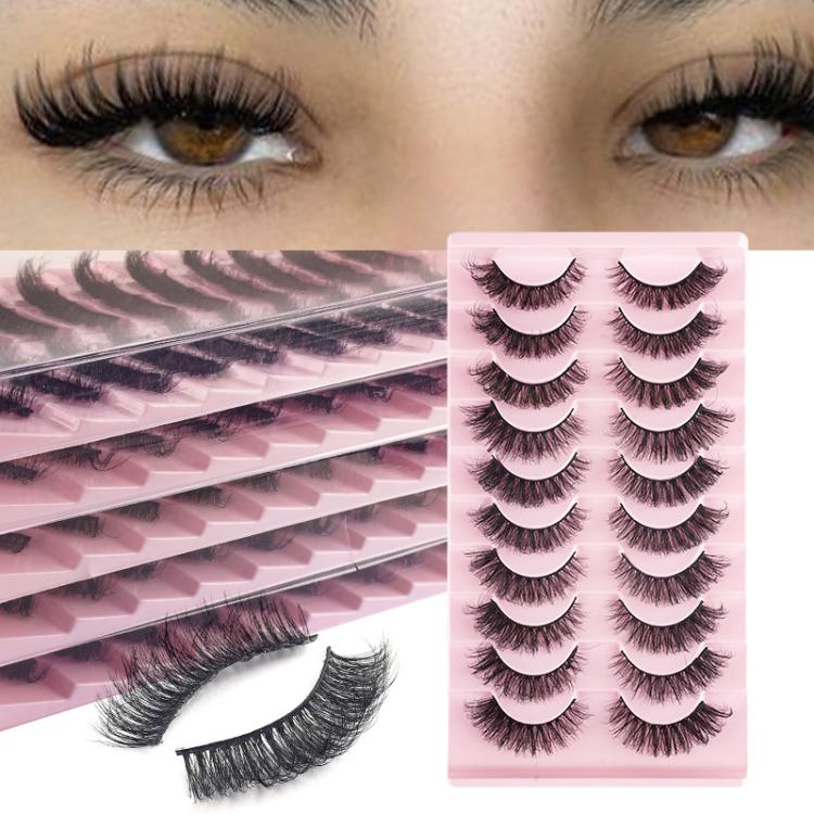 10 Pairs 8D Faux Mink Lashes Pack Fluffy Volume Dramatic False Eyelashes Natural Long Wispy Messy Curls