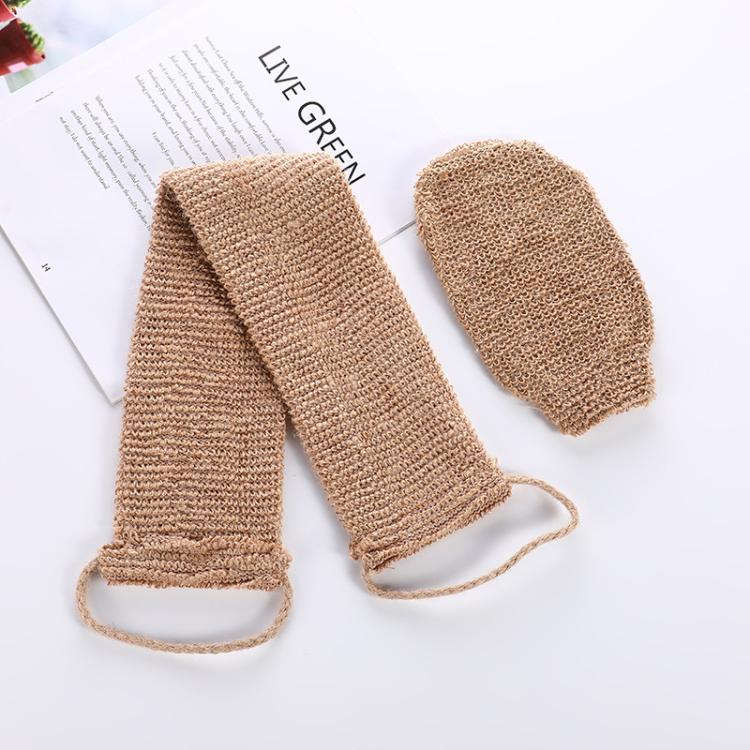 Heavy-Duty Bath Scrubber Double Sided Thickened Back Scrubber, Spec: Jute Brown Back Comb+Gloves