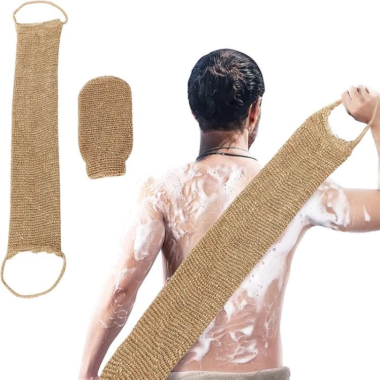 Heavy-Duty Bath Scrubber Double Sided Thickened Back Scrubber, Spec: Jute Brown Back Comb+Gloves