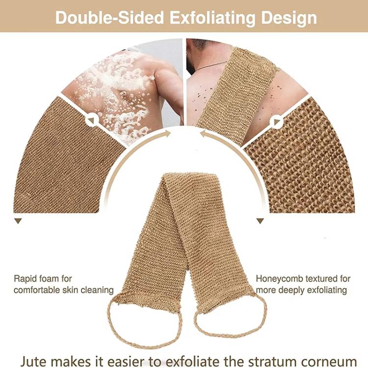 Heavy-Duty Bath Scrubber Double Sided Thickened Back Scrubber, Spec: Jute Brown Back Comb+Gloves
