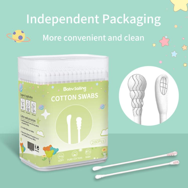 Baby Sailing 200 Count Baby Cotton Swabs with Ultra-Fine 3mm Tips Dual-Ended Multi-Purpose Paper Stick Swabs, Style: Scoop & Spiral Tips