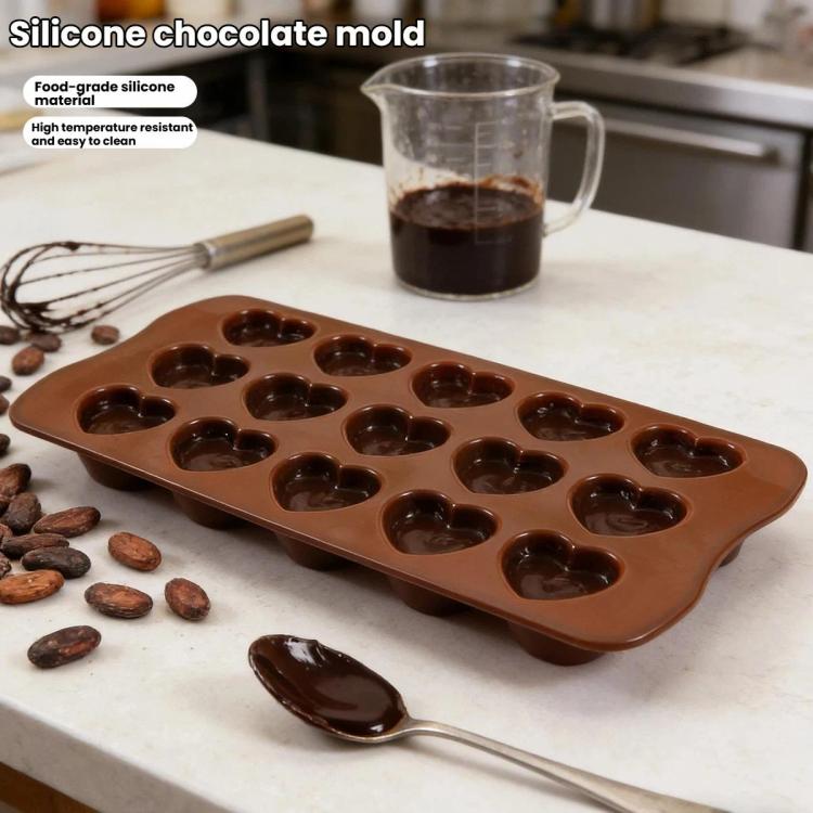 LsCook Food-grade Silicone Heart-Shaped Chocolate Mold - 15-Link Brown