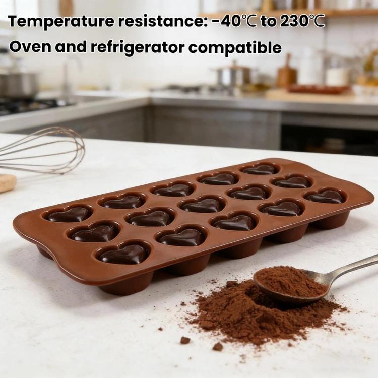 LsCook Food-grade Silicone Heart-Shaped Chocolate Mold - 15-Link Brown