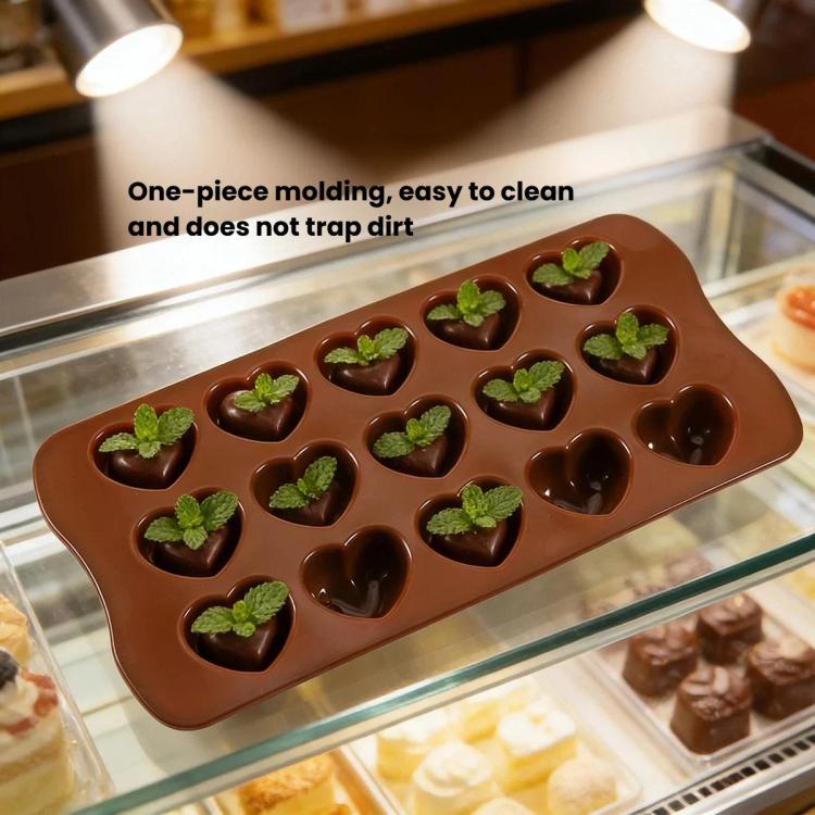 LsCook Food-grade Silicone Heart-Shaped Chocolate Mold - 15-Link Brown