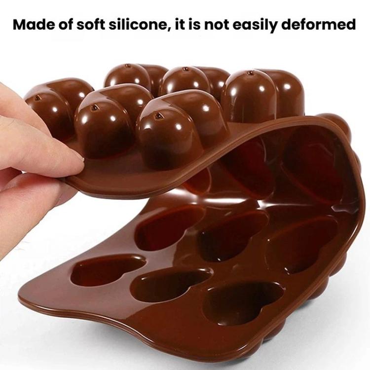 LsCook Food-grade Silicone Heart-Shaped Chocolate Mold - 15-Link Brown