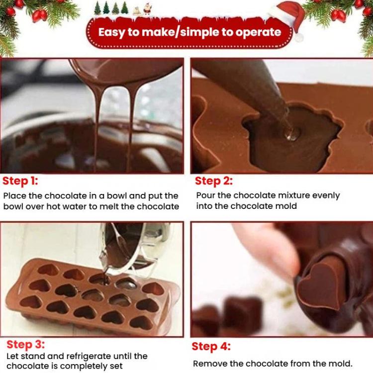 LsCook Food-grade Silicone Heart-Shaped Chocolate Mold - 15-Link Brown