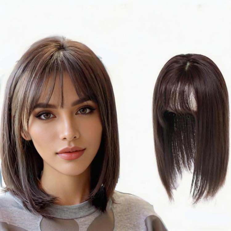 Hair Topper with Air Bangs for Women 12.6 inch Synthetic Hairpiece for Thinning Hair, Natural Looking Top Hair Extension with Clips
