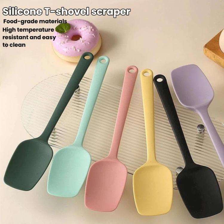 LsCook 2-Piece Set Food-Grade Silicone Spatula Dual-Purpose Butter Knife Cake Frosting Spatula, Spec: Large T-shaped Large Round Hole 38g - Pink+Green