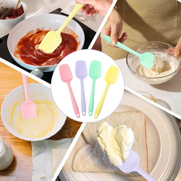 LsCook 2-Piece Set Food-Grade Silicone Spatula Dual-Purpose Butter Knife Cake Frosting Spatula, Spec: Large T-shaped Large Round Hole 38g - Pink+Green