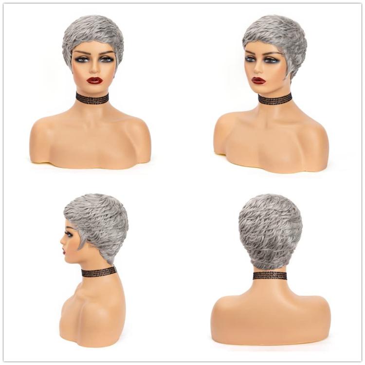 2 inch Short Grey Human Hair Feel Wigs for Women Pixie Cut Wigs Salt and Pepper Grey Mix Silver Short Layered Machine Made Wigs
