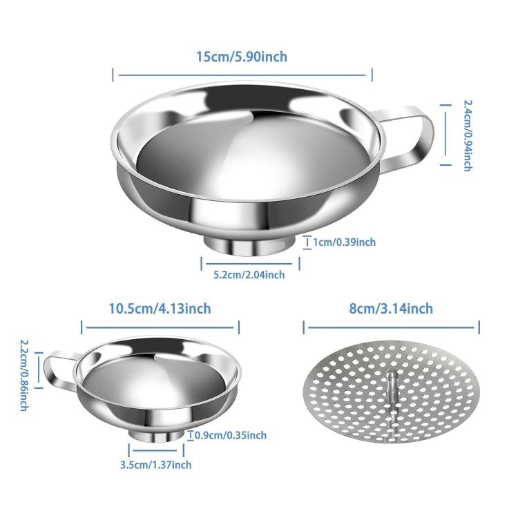LsCook 3-Piece Set Stainless Steel Wide-Mouth Funnel Large-Mouth Jam Funnel - White Box