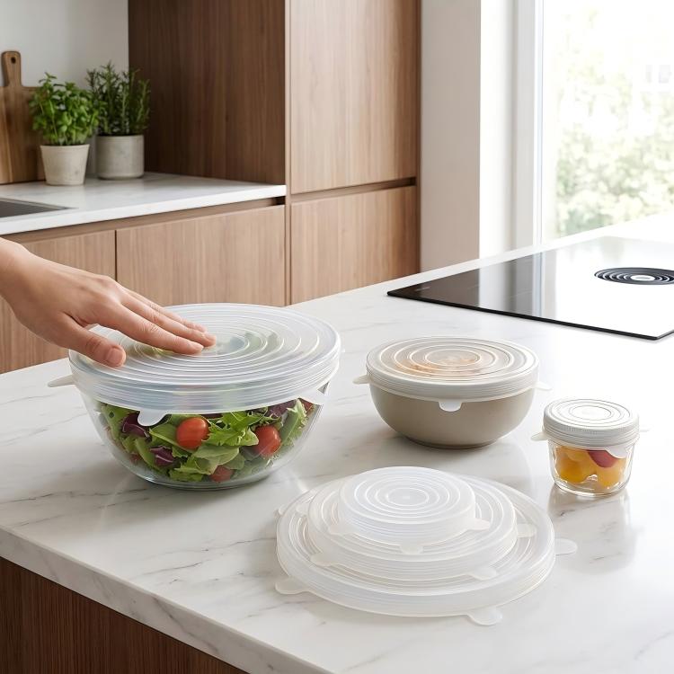 LsCook 6-Piece Set Round Silicone Food Storage Lid, Spec: 80g - White